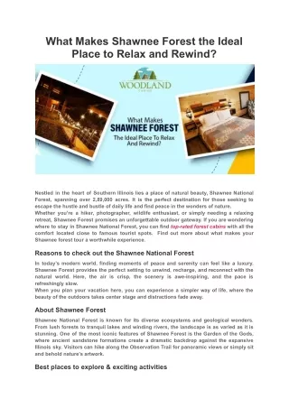 What Makes Shawnee Forest the Ideal Place to Relax and Rewind?
