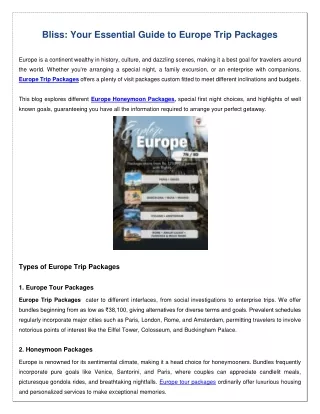 Guide to Europe Trip Packages