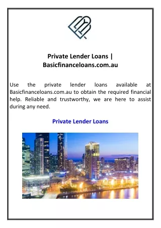 Private Lender Loans Basicfinanceloans.com.au