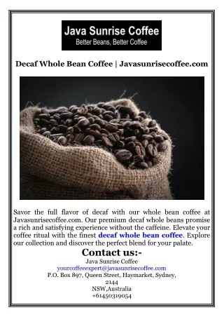 Decaf Whole Bean Coffee  Javasunrisecoffee.com