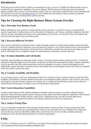 Tips for Choosing the Right Business Phone Systems Provider for Your Business Ne
