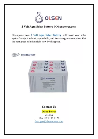 2 Volt Agm Solar Battery | Olsenpower.com