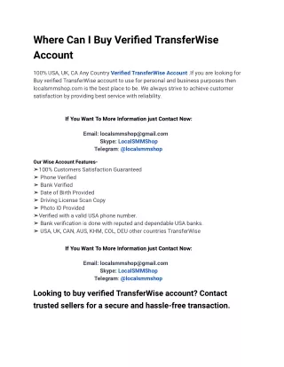 Where Can I Buy Verified TransferWise Accounts in 2024