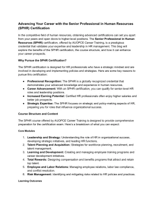 Advancing Your Career with the Senior Professional in Human Resources (SPHR) Certification