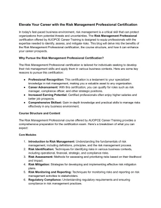 Elevate Your Career with the Risk Management Professional Certification