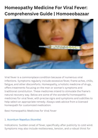 Homeopathy Medicine For Viral Fever Comprehensive Guide | Homoeobazaar