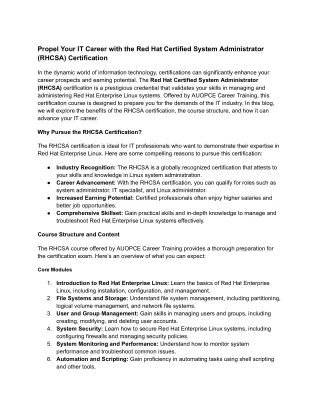 Propel Your IT Career with the Red Hat Certified System Administrator (RHCSA) Certification