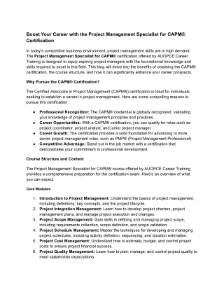Boost Your Career with the Project Management Specialist for CAPM® Certification