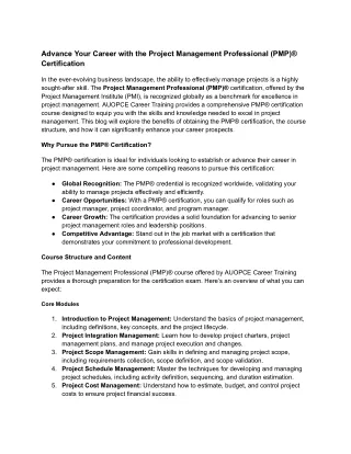 Advance Your Career with the Project Management Professional (PMP)® Certification