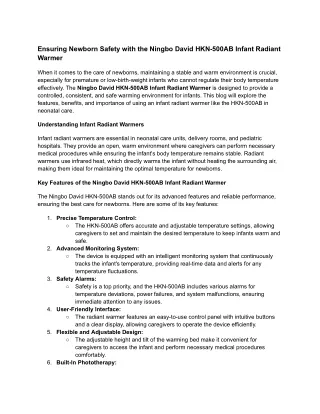 Ensuring Newborn Safety with the Ningbo David HKN-500AB Infant Radiant Warmer