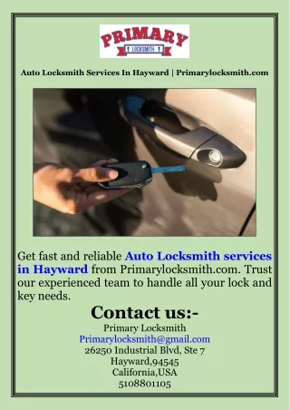 Auto Locksmith Services In Hayward  Primarylocksmith.com