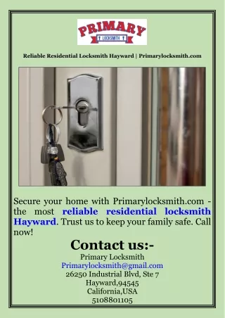 Reliable Residential Locksmith Hayward  Primarylocksmith.com