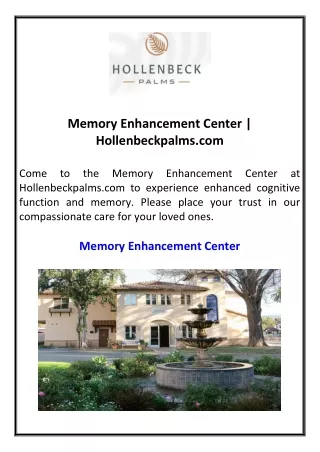 Memory Enhancement Center  Hollenbeckpalms.com