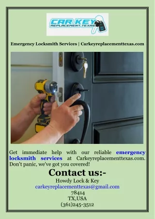 Emergency Locksmith Services  Carkeyreplacementtexas.com