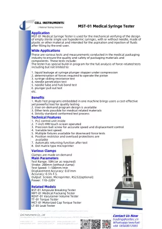 MST-01 Syringe Plunger Force Tester