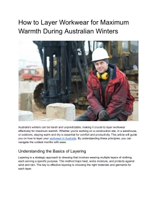 How to Layer Workwear for Maximum Warmth During Australian Winters