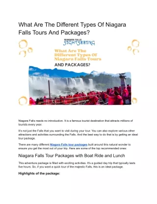 What Are The Different Types Of Niagara Falls Tours And Packages