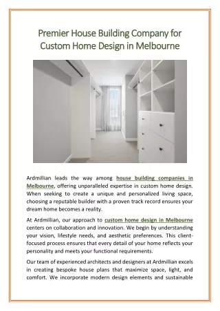 Premier House Building Company for Custom Home Design in Melbourne