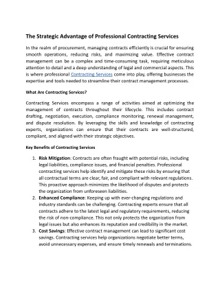 The Strategic Advantage of Professional Contracting Services