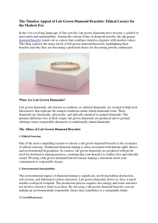 The Timeless Appeal of Lab Grown Diamond Bracelet