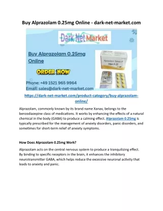 Buy Alprazolam 0.25mg Online - dark-net-market