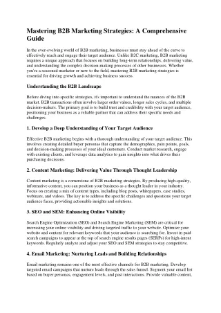 Mastering B2B Marketing Strategies A Comprehensive Guide