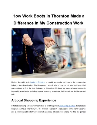 How Work Boots in Thornton Made a Difference in My Construction Work