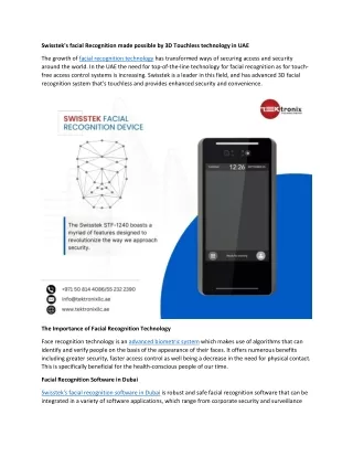 Swisstek Facial Recognition with 3D Touchless Technology in UAE