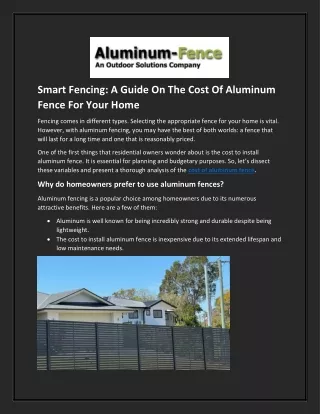 A Guide On The Cost Of Aluminum Fence For Your Home