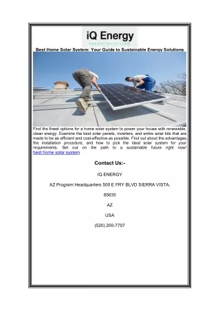 Best Home Solar System: Your Guide to Sustainable Energy Solutions