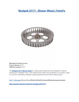 Blodgett 33171 - Blower Wheel _ PartsFe