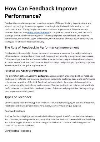 How Can Feedback Improve Performance