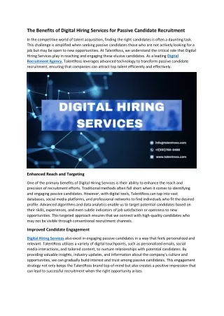 The Benefits of Digital Hiring Services for Passive Candidate Recruitment