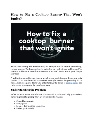 How to Fix a Cooktop Burner That Won't Ignite?