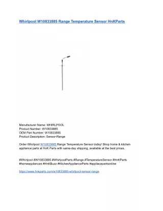 Whirlpool W10833885 Range Temperature Sensor HnKParts