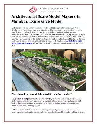 Leading Architectural Scale Model Makers in Mumbai