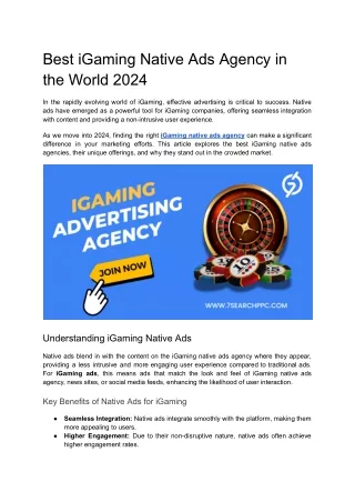 Best iGaming Native Ads Agency in the World 2024