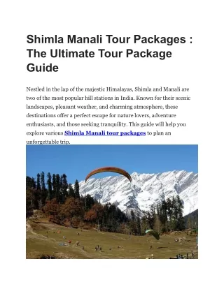 Shimla Manali Tour Packages : The Ultimate Tour Package Guide