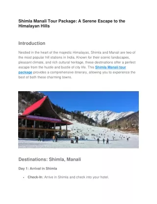 Shimla Manali Tour Package: A Serene Escape to the Himalayan Hills
