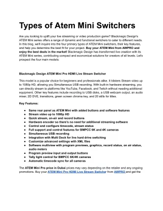 Types of Atem Mini Switchers