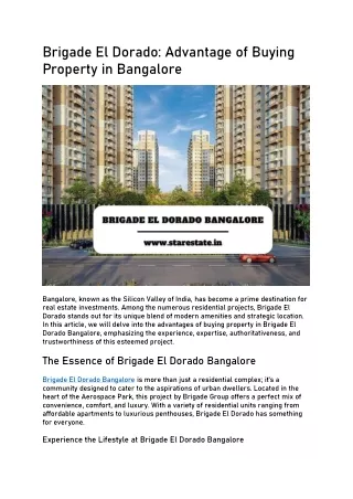 Brigade El Dorado Bangalore | Premium Apartments For Sale