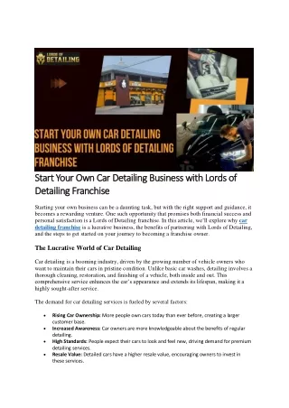Start Your Own Car Detailing Business with Lords of Detailing Franchise