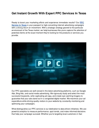 Get Instant Growth With Expert PPC Services In Texas