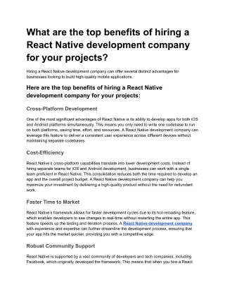 What are the top benefits of hiring a React Native development company for your projects?.