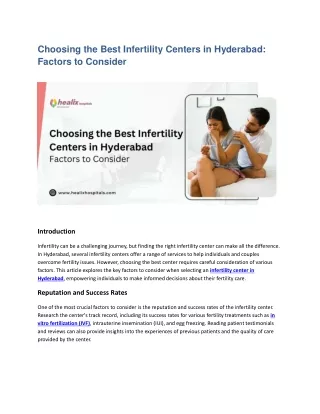 Choosing The Best Infertility Centers In Hyderabad Factors To Consider