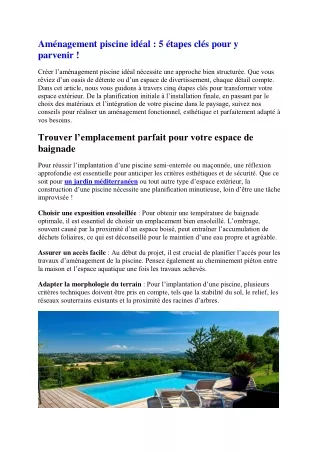 Aménagement piscine idéal : 5 étapes clés pour réussir