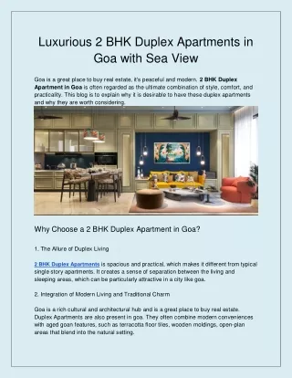 Luxurious 2 BHK Duplex Apartments in Goa with Sea View