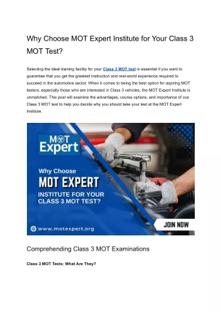 Why Choose MOT Expert Institute for Your Class 3 MOT Test.docx