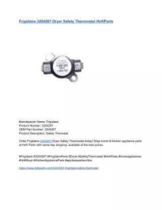 Frigidaire 3204267 Dryer Safety Thermostat HnKParts