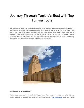 Journey Through Tunisia’s Best with Top Tunisia Tours
